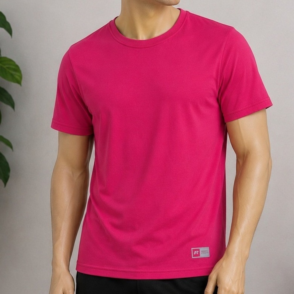 Russell Athletic Mens T-Shirt Pink Short Sleeve Crew Neck Cotton Blend S